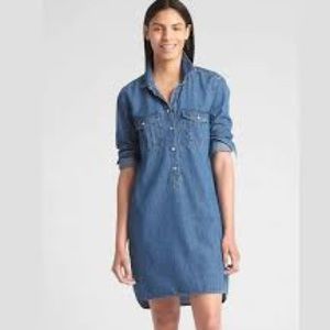 GAP Women's Blue Perfect Popover Denim Western Pearl Snap Shirtdress Dress XXL